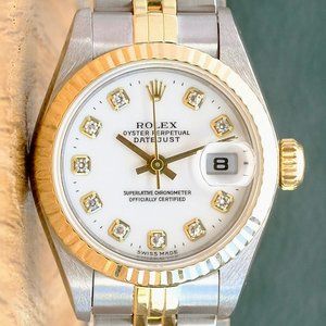 ROLEX DATEJUST WHITE ROMAN DIAL DIAMOND 18KY & STEEL JUBILEE WATCH 26 MM 69173